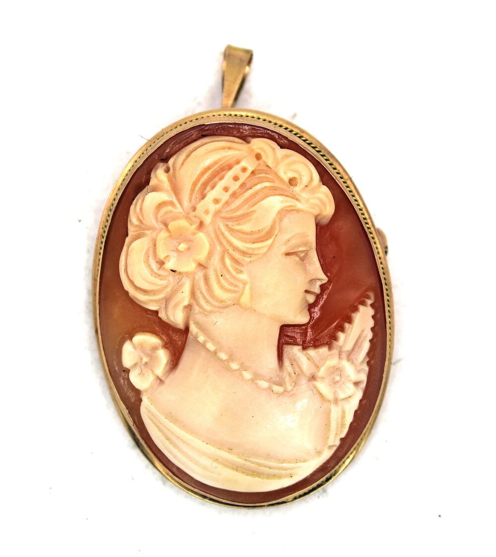 14kt Italy Bezel Carved Cameo Brooch/Pendant